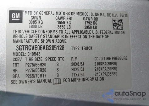 2010 GMC Sierra 1500 Sle z USA, uszkodzony, nr VIN 3GTRCVE06AG205128
